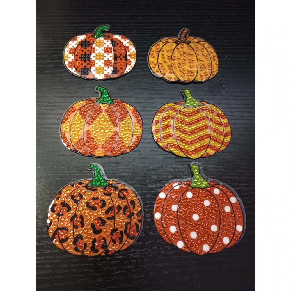 Set Of 6 Diamond Painted‎  Fall Halloween Pumpkin Magnets